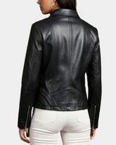 Womens Classic Leather Biker Zip Box Jacket Nova Black